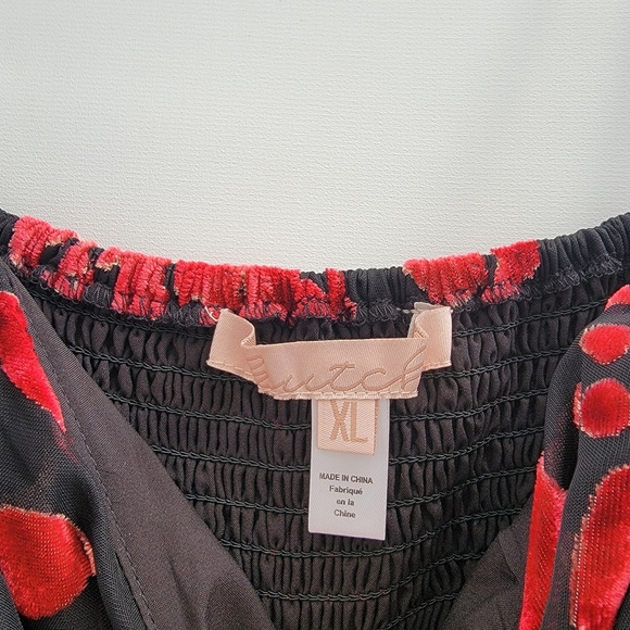 Anthropologie Hutch Mabel Red Black Floral Velvet Jumpsuit Size XL Wide Leg - Picture 7 of 14